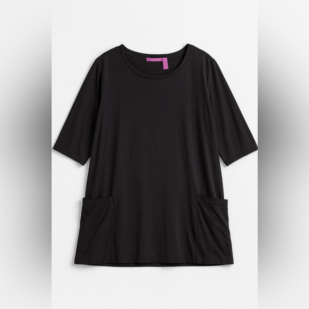 Woman Within 2X Black Cotton Tunic Top - Soft Knit with Pockets